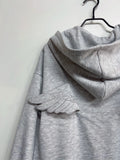 SHOPMOCHO Women Fashion Grey Angel Wing Embroidered Hoodie Zipper Kawaii Pullover Sweatshirt Wing Y2K Streetwear Goth 2000s Alt Clothes