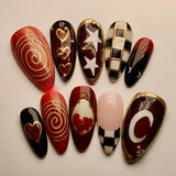 SHOPMOCHO 24Pcs Black Y2k Long False Nails with Almond Head Design Cat's Eye Silver Stripe Pattern Press on Fake Nails Wearable Nail Tips