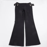 SHOPMOCHO Women's Flare Pants Low Waist Slim Fit Y2K Metal Button Design Casual