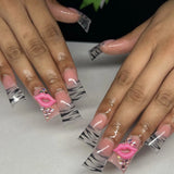 Shopmocho 24pcs Duckbill Shaped Fake Nails Gold Butterfly Rhinestone Design False Nail Tips Wearable Full Cover French Press on Nails