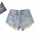 Shopmocho Shorts Denim Washed Women Jean High Waist Hole Spliced Slim Fit Sexy Jeans 2025 Casual Pockets Summer Short Straight Pants
