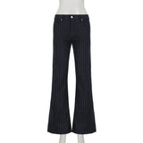 Shopmocho 2000s Clothes Y2k Low Rise Boot Cut Jeans Woman Casual Black Striped Denim Trousers Streetwear Flare Pants P77-DD25