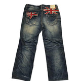 SHOPMOCHO Y2K Vintage British Embroidered Denim Washed Blue Denim Mid Stretch Straight Wide Leg Jeans High Street Hip Hop Work Pants