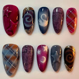 SHOPMOCHO 24pcs Y2k Almond Fashion Fake Nails Moon Star Style Swan Pattern Sweet Cool Press On Nails Full Cover Detachable False Nail