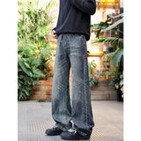 SHOPMOCHO Baggy Jeans For Man Pants Jeans Trendy High Street Washed Flared Denim Trousers Versatile American Style