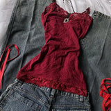 Shopmocho Cool Punk Harajuku Lace Solid color Y2k Tank Top Casual Hip Hop Sleeveless Top Unique Grunge Goth Crop top Streetwear Vest Retro