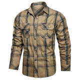 SHOPMOCHO Spring and Autumn New Pure Cotton Plaid Long Sleeve Military Quick-drying Versatile Shirt Men's Casual Tactical Cargo Shirt