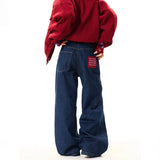 SHOPMOCHO New Korean Retro Blue Straight Leg Jeans Casual Loose Wide Leg Pants Fashion Men's Wide Jeans High Quality Pants