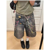 Shopmocho New 3D Chain Old Jeans Men American Tie-Dye Splash-Ink Hip Hop Pants High Street Y2K Punk Graffiti Hip Hop Couple Straight Pants