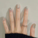 Shopmocho 24Pcs Glitter Diamond Press On Nails Sweet Cute Girl Acrylic Nails Full Cover Short Square Fake Nails Wearable Manicure Nail Tip