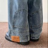 Shopmocho American Style High Street Upside Down Design Sensibility Jeans European Hip Hop Streetwear Men's Fit Straight Leg Pants
