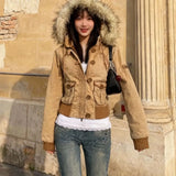 SHOPMOCHOAutumn and winter fashion jacket millennium style brown 2025Y2K retro new style waist slimming short coat small versatile top