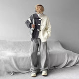 SHOPMOCHO Sweater Men Y2k Splicing Button Knitted Jacket Niche Streetwear Soft Knitwear Autumn Personality Youthful Casual Mens Clothing