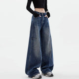 SHOPMOCHO Female Student Casual Blue Jeans Wide-Leg Pants Loose Drape Straight-Leg Trousers Spring Autumn Floor Pants Fashion Streetwear