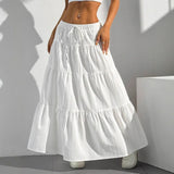 Shopmocho Fashion Women Loose Long Skirts White Solid Basic Lace Up Bow 2025 Spring Summer Cake Dress Casual Sweet Office Lady Clothes