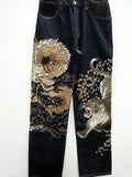 SHOPMOCHO Japanese Retro Selvedge Jeans Man Y2K High-end Brand Natural Indigo Dip Dyeing Harajuku Mopping Pants