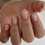 SHOPMOCHO 24pcs French Almond Press on Nails Blue False Nails Star Pattern Wearable Stick-on Nails Fake Nail Uñas Накладные Ногти 네일팁