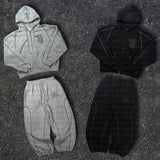 SHOPMOCHO American Y2K Casual Zipper Hoodie Sweatpant Two Piece Set HipHop Oversized Embroidery Sweatshirts Men Women Casual Pants