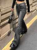 Shopmocho Women Flare Stretch Moustache Jeans Fashion Skinny Bell Bottom High Waist Gray Denim Pants Lady Classic Y2K Punk Long Trousers