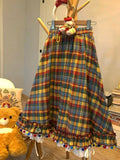 Shopmocho Kawaii Vintage Cute Plaid A-line Skirt Women Design Chic Elastic Waist Patchwork Skirt Female Fashion Pretty Loose Skirt Y2k