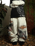 SHOPMOCHO New White Jeans Y2K Dragon Pattern Mens American High Street Retro Korean Straight Pants Harajuku Hip-Hop Couple Wide Pants