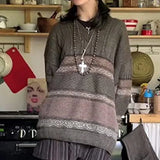 Shopmocho Dourbesty 2000s Vintage Sweater Y2K Women Casual Striped Long Sleeve Round Neck Preppy Style Pullover Tops Retro Grunge Knitwear