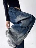 SHOPMOCHO 2025 American Retro Y2K Style Patchwork Washed Black Baggy Women's Stacked Jeans Pants Woman Clothing Wide Leg Denim Trousers