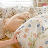 Shopmocho Tulip Flower Duvet Cover Set Single Queen Size Botanical Floral Bedding Set Soft Reversible Comforter Cover with 2 Pillowcases