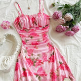 Shopmocho New French Floral Slip Dress for Women Spring Summer Sexy Temperament Backless Mini Dresses Vacation Style Sling Beach Skirt