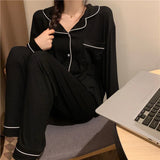 SHOPMOCHO Korean Style Cute Pajama Woman Winter Autumn Sleepwear Lady Long Sleeve Tops Pants 2Piece Pyjamas Solid Lingeries Sets Nightwear