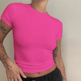 SHOPMOCHO-Woman Clothing Short Sleeve T-shirt Slim Fit Tops Female O-Neck Knitted Sheath Tee Shirt Street Wear Sex Sporty 2025 Y2K New2410