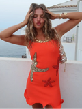 Shopmocho Chic Shinny Starfish Sequins Slim Mini Dresses Women Sexy U Neck Backless Sleeveless Vestidos Elegant Lady Evening Party Gowns
