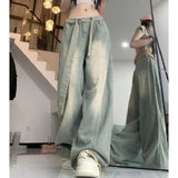 Shopmocho Retro American Denim Jeans Women's High Waist Wide Leg Pants Vintage Washed Design Slimming Effect Spring Summer New Style