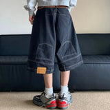 Shopmocho American Vintage Denim Shorts Men High Street Loose Wide Leg Niche Pants Fashion Casual Versatile Short Jeans Male and Female