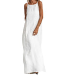 Shopmocho Women Cotton linen Side Split Long Slip Dress Summer Lady Strapless Solid Color Holiday Party Dresses FYY-10080