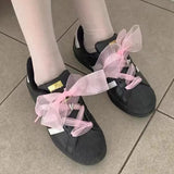 Shopmocho 4cm Widened Transparent Chiffon Yarn Shoelaces Flat Silk Big Bow Wide Laces Trend Beauty White Casual Shoes Laces Dropship
