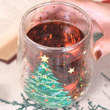 Shopmocho Christmas Glass Cups Decorative Water Bottle Cold Coffee Mugs Kitchen Aesthetic Cup Desk Accessorie Christmas Drinkware