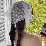 SHOPMOCHO Retro Sweet Flower Triangle Hair Scarf Women Girls Square Scarf Headband Korean French Pastoral Headdress Summer Lace Headwear