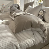 SHOPMOCHO Pure Cotton Home Textile Striped Bedding Set Simple Soft Duvet Cover Sheet Pillowcase Ins Style Bed Linens Queen King Size 2025