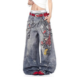 SHOPMOCHO Autumn Korean Trendy Harajuku Streetwear Y2K Candy Chain 3D Printed Baggy Jeans Men's Hip-hop Retro Punk Straight Wide-leg Pants