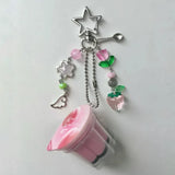 Shopmocho Japanese Pudding Keychain, Pink Yellow Egg Flan Charm, Y2K Heisei Retro Aesthetic Beaded Accessory