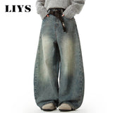 Shopmocho Men's Wear Blue Wide-Leg Denim Pants Baggy Jeans Vintage Three-Dimensional Cut Curved Knife Jeans Loose Fit Summer New Trend