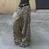 Shopmocho Y2k Washed Leopard Jeans Women Summer Animal Print American Vintage Wide Leg Denim Pants Baggy Streetwear Gyaru Trousers