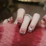 Shopmocho 24pcs Detachable Short Press on Nails Y2k rhinestone False Nails with Glue Ballet Sweet Cool Girls Artificial False Nails Tips