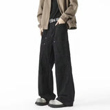 SHOPMOCHO American Retro High Street Pocket Design Jeans Men's Loose Casual Straight Leg Vibe Wide Leg Floor-Length Trendy Pants