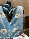 SHOPMOCHO High-Quality Large-Flower Jeans, Summer Thin Style, 2025 New High-Waisted Slimming Straight-Leg Loose Wide-Leg Pants