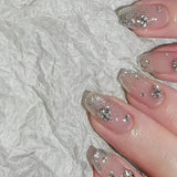 Shopmocho 24pcs Detachable Short Press on Nails Y2k rhinestone False Nails with Glue Ballet Sweet Cool Girls Artificial False Nails Tips