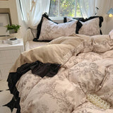Shopmocho 1.5/1.8 Korean Style 100% Cotton Fitted Sheet Sets with Lace Flower Print Bedding Set for Seasons Home Bedclothes for Adult Kids