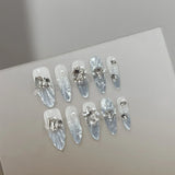 SHOPMOCHO Sweet Lovely Cartoon Bear Long Coffin Stiletto Fake Nails Bowknot Pearl Diamond Flowers Cat Eyes Wearable Fake Nails