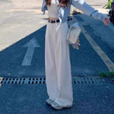 SHOPMOCHO-High Waist Wide Leg Jeans Loose Female Style White Denim Pants Straight Floor-Length Design for plus Size Women